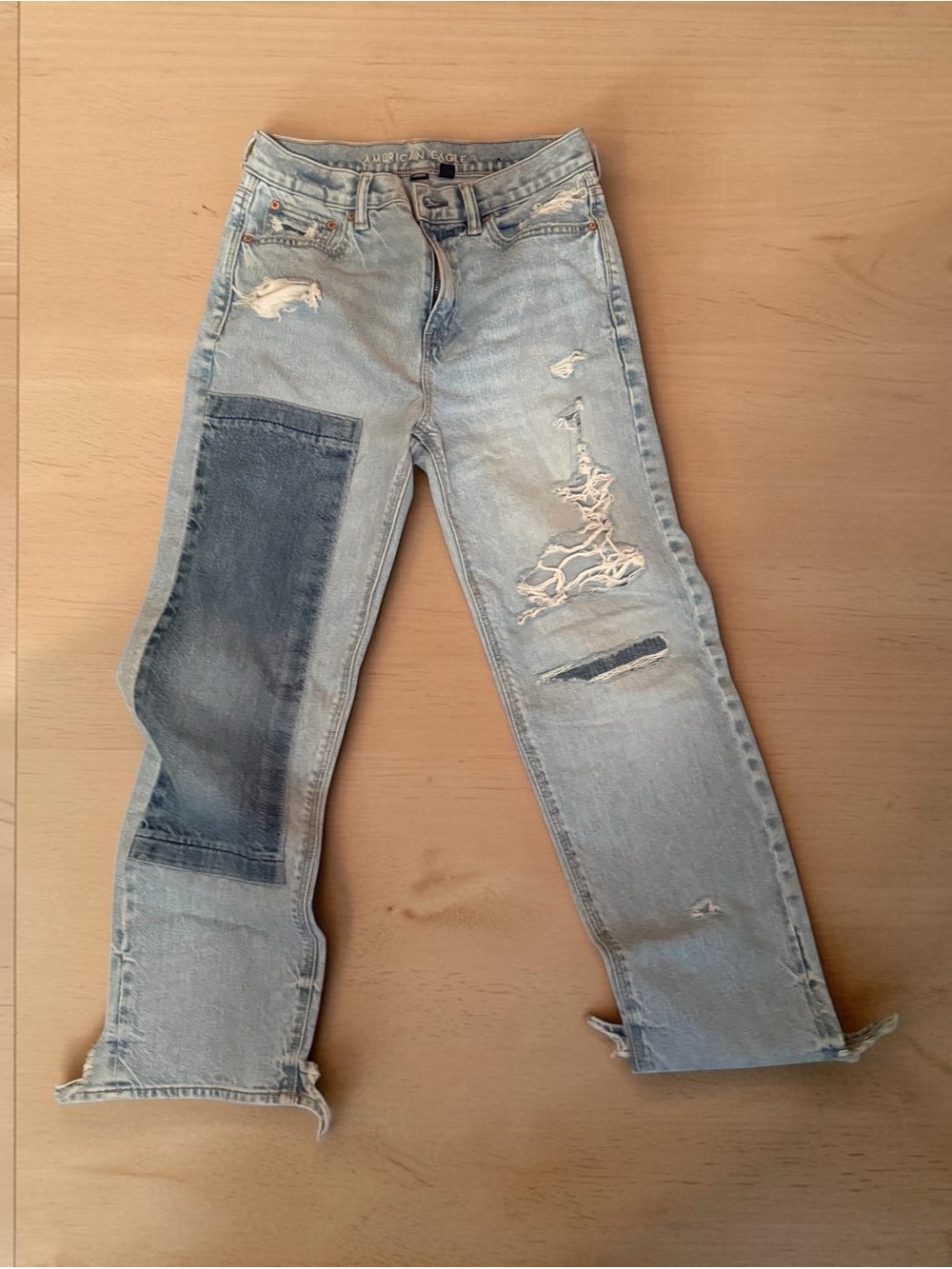 Light Blue Distressed Women’s Jeans with Patch Detail